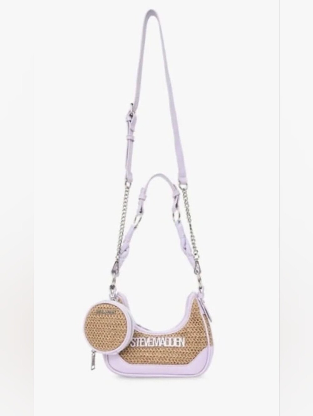 Steve Madden Lilac & Natural Woven Shoulder Bag with Coin Pouch NWT